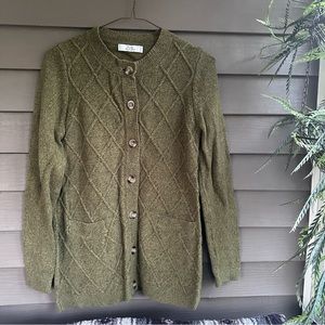 Rhonda Rynbrant 💯 Cotton Heavy Textured Olive Cardigan sz S